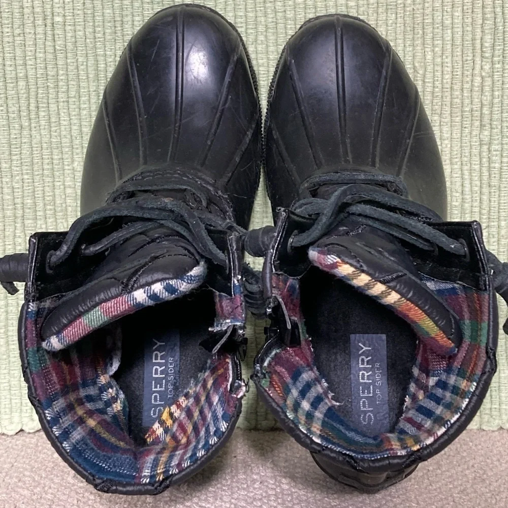 Sperry Womens Black Saltwater Nylon w/Flannel Lining Waterprf Duck Boots SZ US 6
